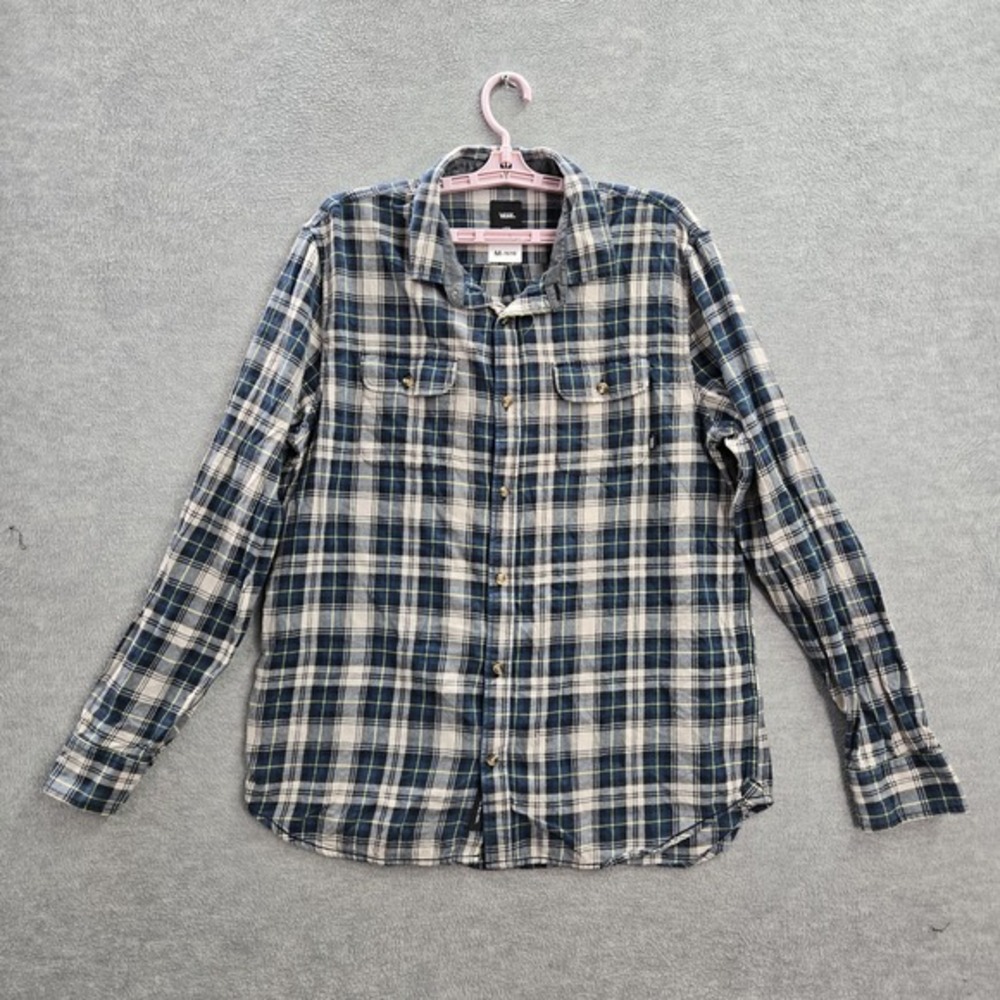 Vans Men Button Up Shirt L Blue Plaid Flannel Long Sleeve Cotton
